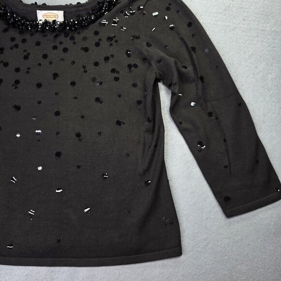 Talbots Sweater Women M Black Beaded Sequin Silk Blend Hollywood Glam Holiday - Picture 2 of 11